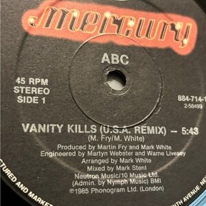Mercury Records Vinyl - Vanity Kills (U.S.A. Remix) Vinyl record. No cover